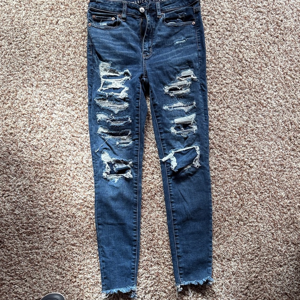 American Eagle Outfitters Ripped Dark Blue Skinny Jeans size 6R